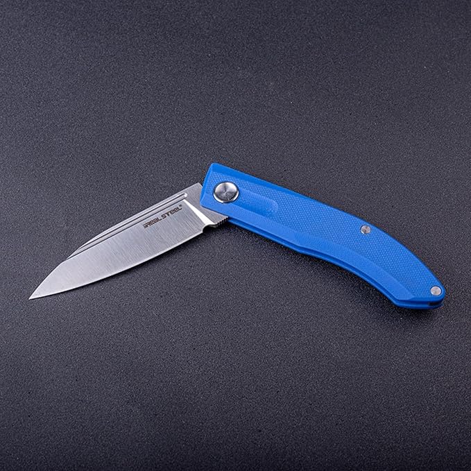 Real Steel Stella Slipjoint Folding Knife - 2.95 VG-10 Satin Blade G10 Textured Grip - Camping Hiking Daily Cutting - EDC Knife for Men and Women (Blue)