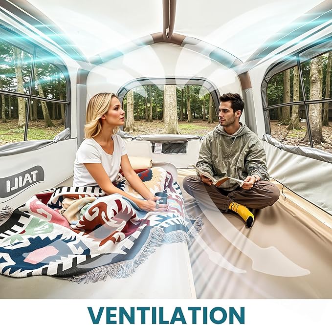 TAILI Inflatable Blow Up Tent for Camping with Hand Pump for 2/3/4/6 Person Easy Setup Outdoor Inflatable Oxford Waterproof Air Tent House for Family Camping Adult