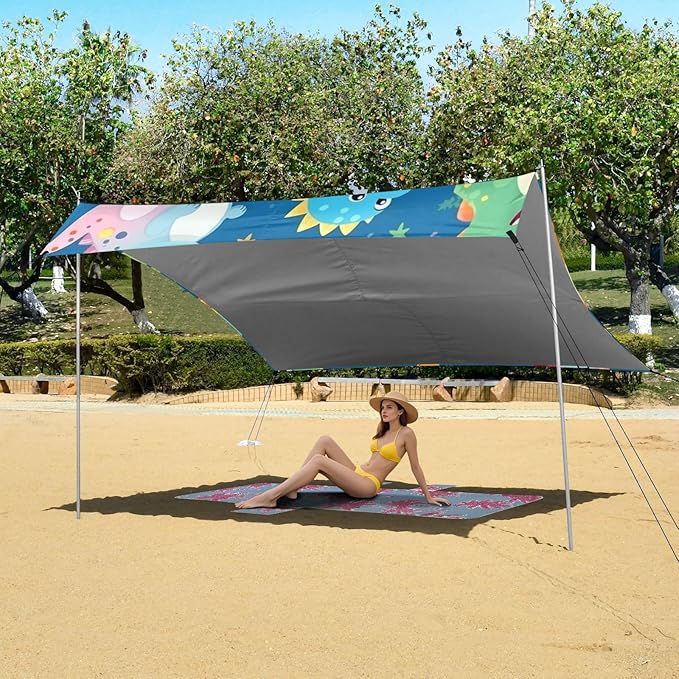 ALAZA Cute Colorful Dinosaur Star Beach Tent Sun Shelter Portable Canopy Sunshade for Outdoor Camping Picnics Backyard Fun 10x9 ft