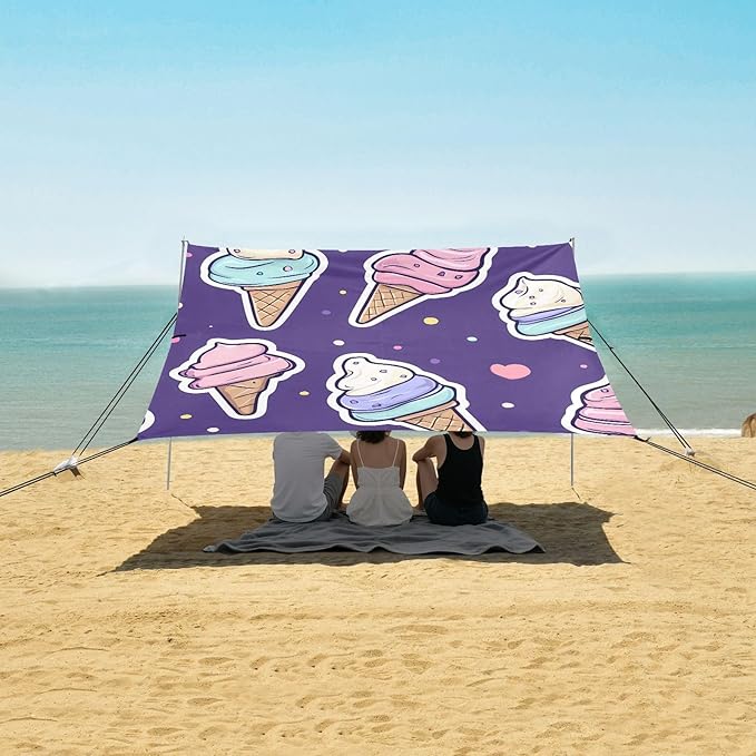 ALAZA Cartoon Ice Cream Pattern Beach Tent Sun Shelter Portable Canopy Sunshade for Outdoor Camping Picnics Backyard Fun 10x9 ft