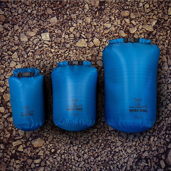 Wise Owl Outfitters Waterproof Dry Bag 3-Pack – Lightweight &amp Airtight 5L/10L/20L Small &amp Large Dry Bags for Kayaking Beach Travel Boating Hiking