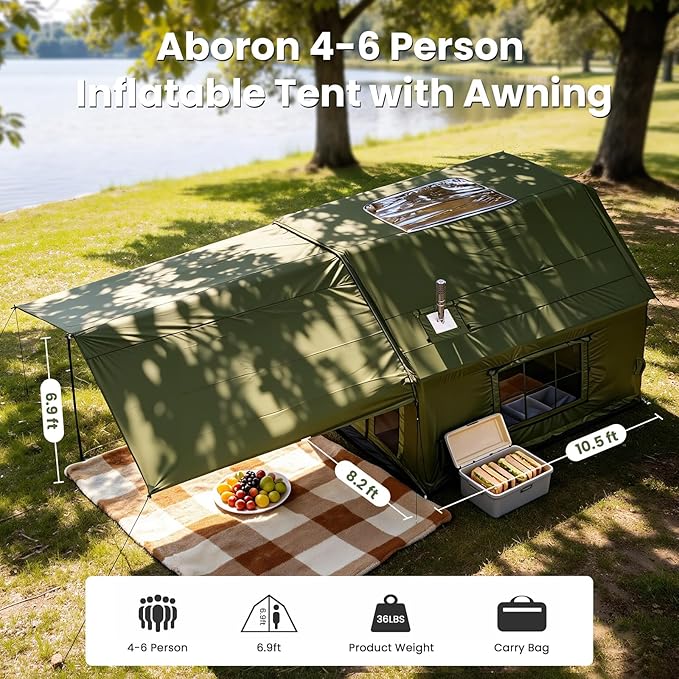 ABORON 2/6/8/10/12 Person Inflatable Camping Tent Easy Setup Blow Up Tent with Hand Pump PU3000mm Waterproof &amp Breathable 4 Season Glamping Tent for Outdoor Camping