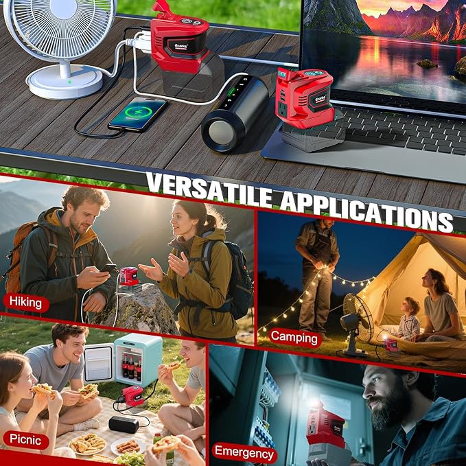2PCS 200W Power Inverter Compatible with Milwaukee 18V Battery Real 200W DC 18V to AC 110V Battery Inverter Portable Power Station Generator Charger Adapter Powered Outlet 2USB Ports&ampType-C&amp