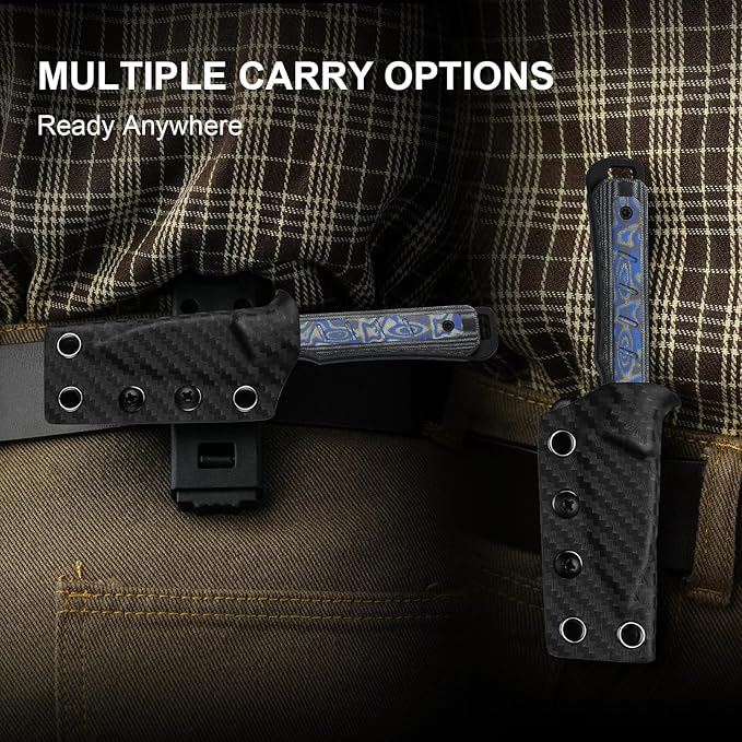 Kizer Whiskey Jack Fixed Blade Knife 2.06 Drop Point 10V Blade Hunting Knife with Kydex Sheath Black &amp Multicolored Norplex UltreX™ &amp vortex pattern micarta Handle EDC Knives for Camping Su