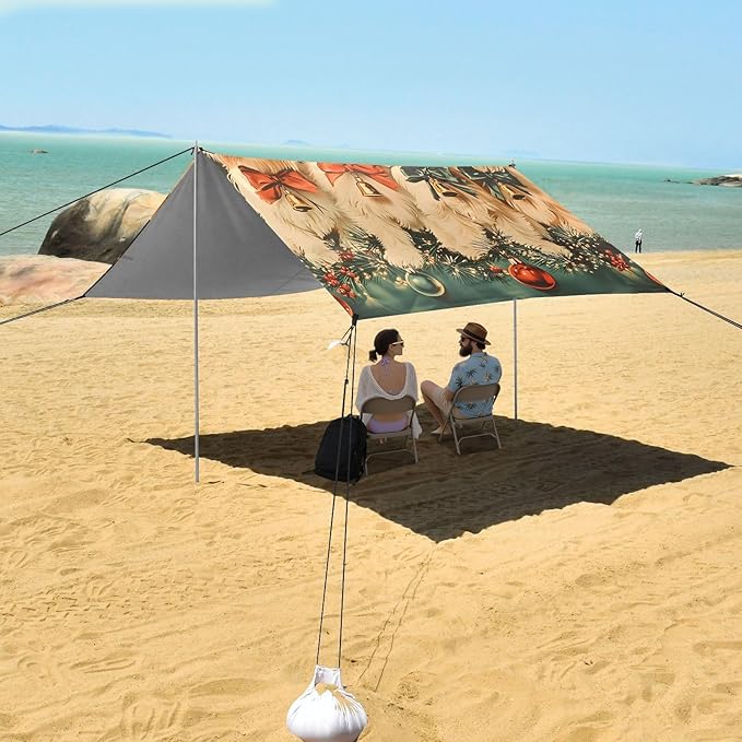 ALAZA Christmas Bell Dog Beach Tent Sun Shelter Portable Canopy Sunshade for Outdoor Camping Picnics Backyard Fun 10x9 ft