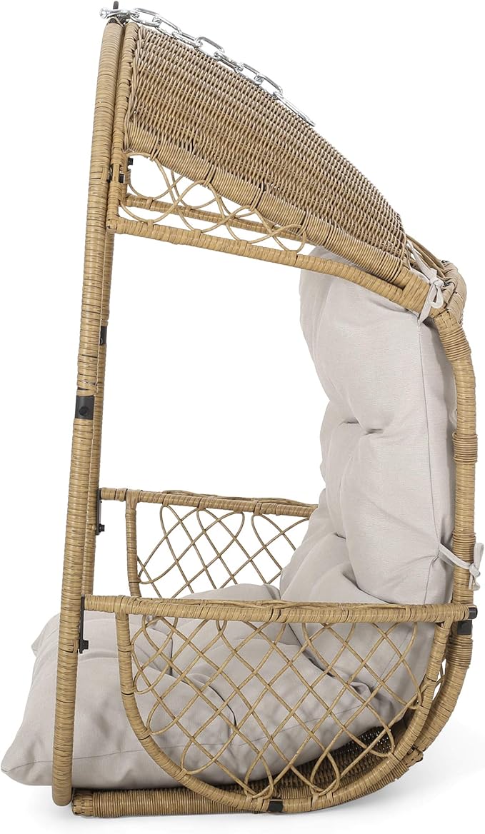 Christopher Knight Home Sidney Outdoor/Indoor Wicker Hanging Chair with 8 Foot Chain (NO Stand) Light Brown and Beige