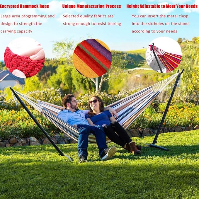 9FT Hammock Stand Durable Hammock with Stand 2 Person Heavy Duty Portable Hammock with Space Saving Steel Stand Including Carrying CaseRed