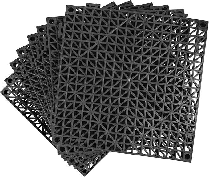 MYFAMIREA Modular Interlocking Cushion 8 Pack 11.8 x 11.8 Rubber Floor Tiles Non-Slip Splicing Drainage Mats for Deck Black
