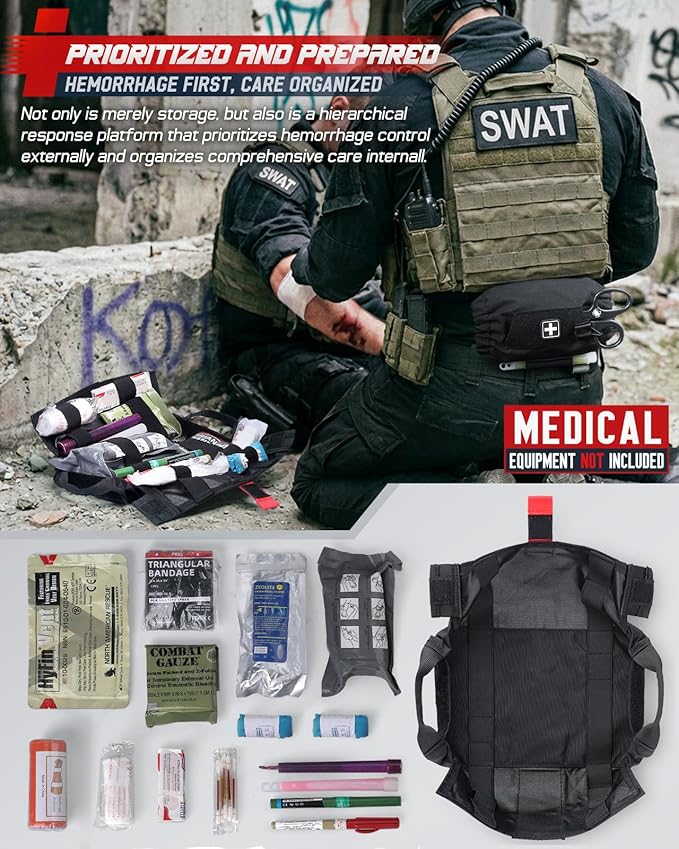 LIVANS Roll Up IFAK Pouch Medical Drop Dump Pouch MOLLE First Aid Pouches Tactical Dangler Pouches Belt IFAK Bag Trauma EMT Bag with Hook-N-Loop for Chest Rig Vest
