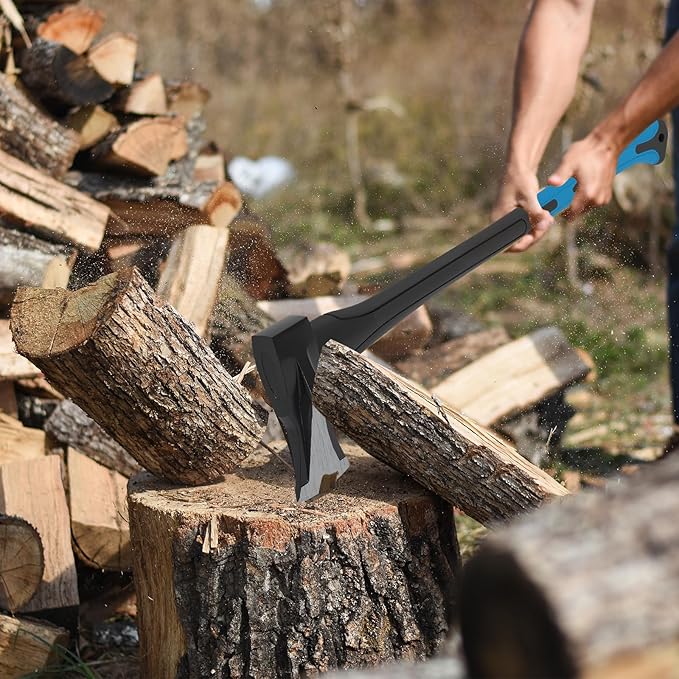 DESHIL 28-Inch Splitting Maul Axe - Heavy Duty Splitting Axe with Forged Steel Head and Shock-Absorbent Fiberglass Handle for Efficient Wood Splitting and Firewood Preparation