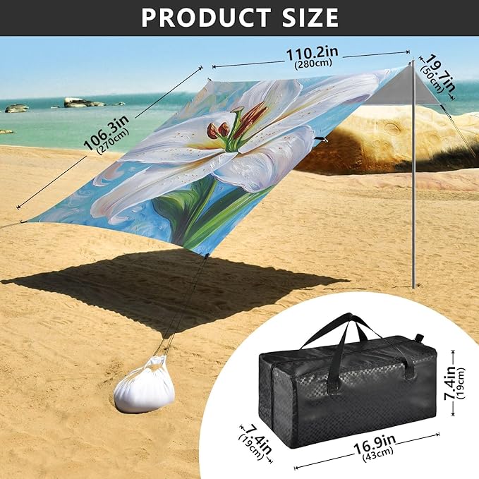 ALAZA Lily Blossom Garden Flower Beach Tent Sun Shelter Portable Canopy Sunshade for Outdoor Camping Picnics Backyard Fun 10x9 ft