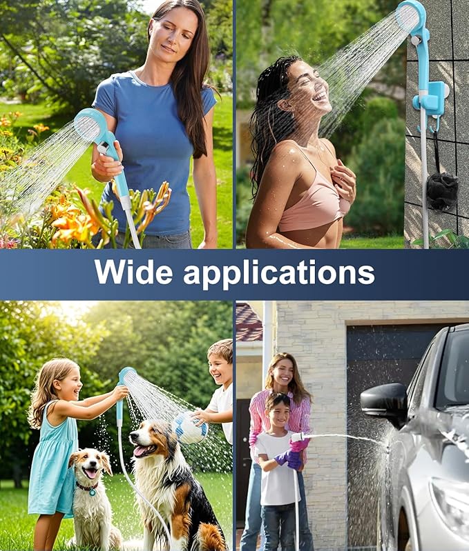 WADEO Portable Shower for Camping Outdoor Electric Shower Rechargeable Pump with Intelligent Digital Display Camping Shower Head Nozzle for Camping Hiking Traveling Washing