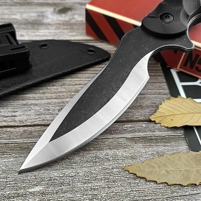 9.4 Outdoor Full Tang Fixed Blade Knife with Kydex Sheath 3.77 8Cr13mov Steel Blade G10 Handle Utility EDC Knife for Camping Hiking Fishing Survival Gift