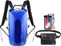 Freegrace Waterproof Dry Bag Set of 3 - Submersible Dry Sack with Double Zip Lock Seals - Includes Waist Pouch &amp Phone Case - Perfect for Kayaking Swimming Boating &amp Rafting (Window Navy Bl