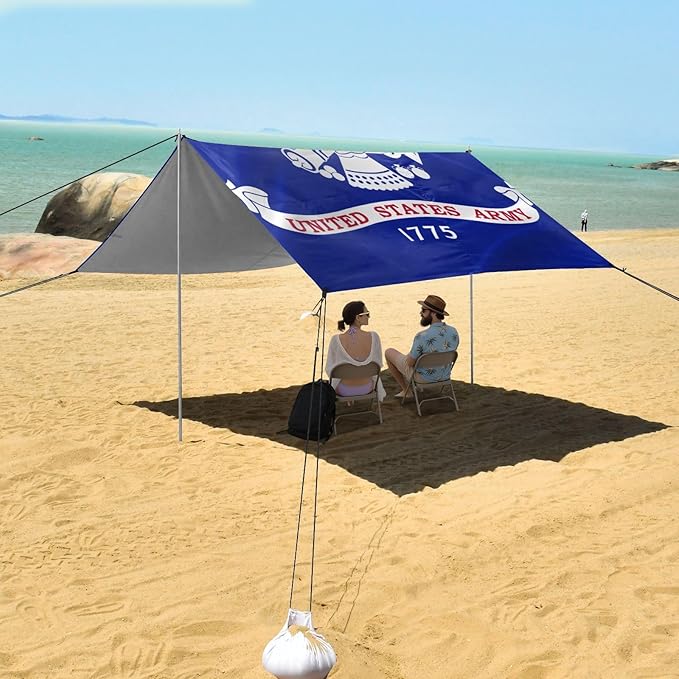 United States Military Us Army Flag Blue Beach Cabana UPF50+ Easy Setup Large Sun Shelter with Sand Pockets for Camping Picnics Backyard &amp Fishing