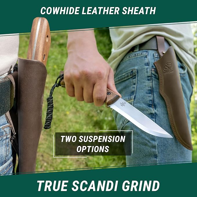BeaverCraft BSH4F Bushcraft Knife BSH1 Dune Bushcraft Knife Fixed Blade with Leather Sheath