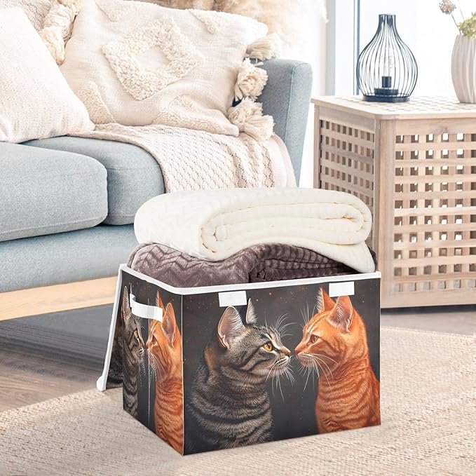 AIXIWAWA Lidded Storage Cube (Cats Black Orange) Fabric Foldable Closet Bins with Flip Lid and Handles Organizer Basket Container 16.5 x 12.6 x 11.8 IN
