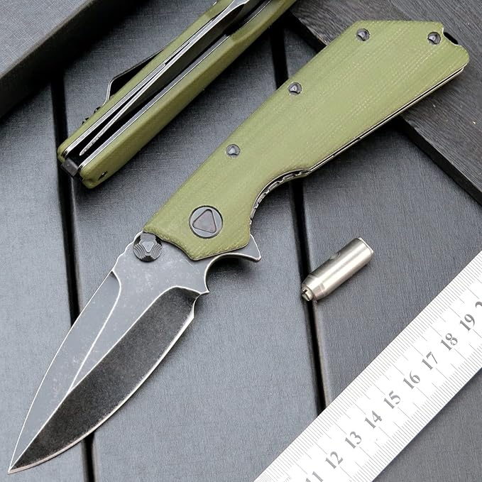 Eafengrow EF335 Folding Knives D2 Blade and Micarta Handle5 inch Closed EDC Pocket Folding Knife with Clip (Micarta Green)