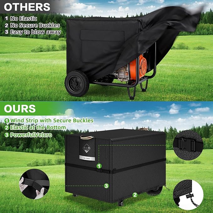 QH.HOME Waterproof Generator Cover 32x24x24 inch 900D Heavy Duty Oxford with Secure Windproof Buckle- for Most Generators 5000-10000 Watt Black