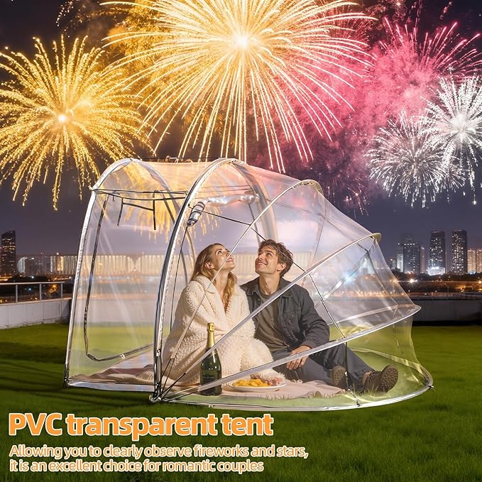 4-Person Sun Tent - Instant Pop-Up Bubble Shelter All-Weather Clear View Camping Tent with Vent Waterproof Rainproof Outdoor Screen House for Backyard Beach &amp Sports Events Clear
