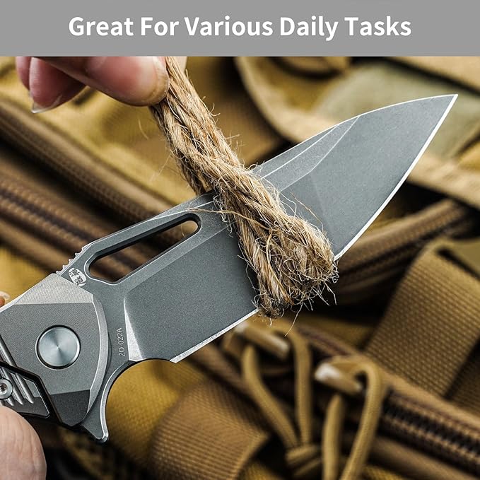 HX OUTDOORS Foldable Pocket Knife with Lock High End S35VN Steel Folding Knife with Non Slip Titanium Alloy Handle(Silver)