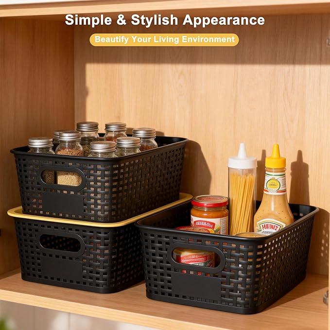 AREYZIN Plastic Storage Bins with LidStackable Storage Bins and Storage Baskets for ShelvesSmall Baskets for Organizing Small Storage Bins10.2x7.2x4.1 Inch6-Pack Black