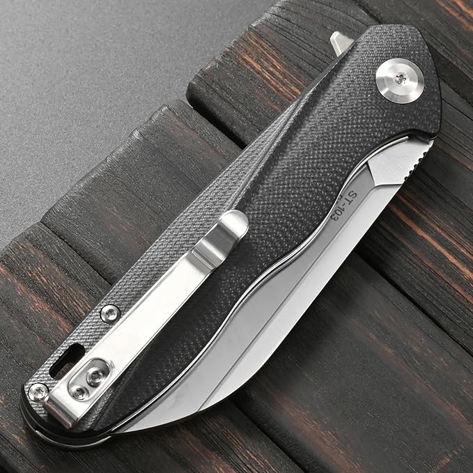 Sitivien ST103 Folding Knife D2 Steel Blade+G10 Handle Pocket Knife EDC Tool Knife for Outdoor Camping Hunting Survival (Black)