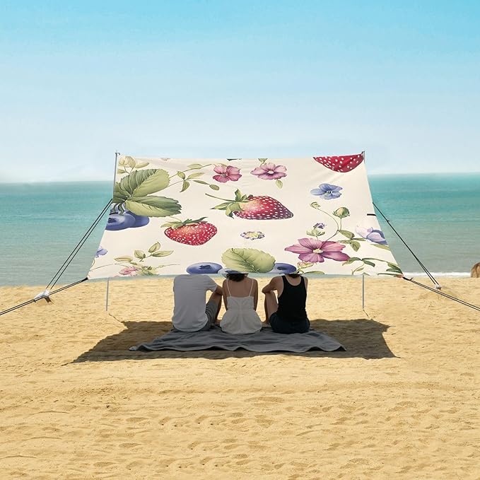 ALAZA Strawberry and Blueberry Pattern Beach Tent Sun Shelter Portable Canopy Sunshade for Outdoor Camping Picnics Backyard Fun 10x9 ft