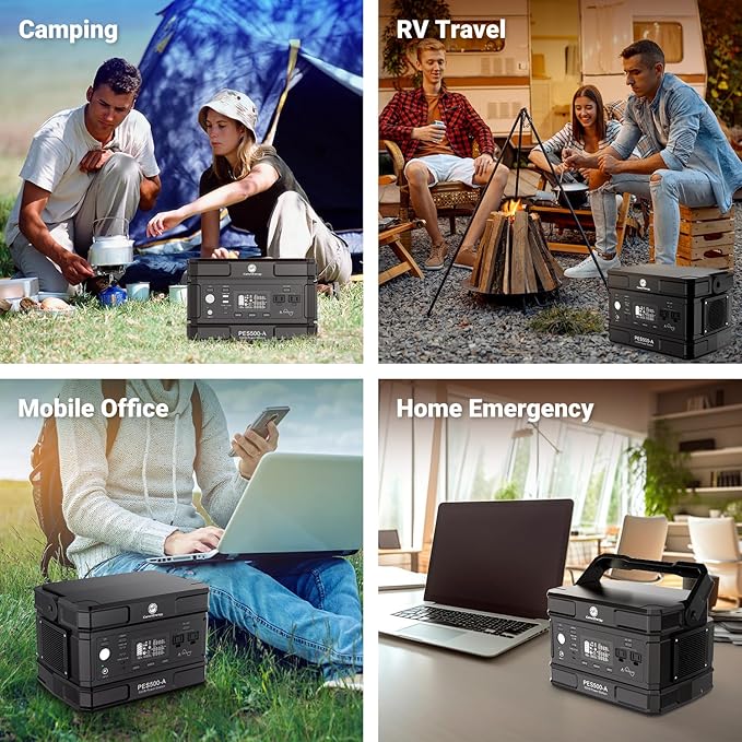 Portable Power Station 500W 512Wh Portable Power Generator AC Outlets USB Ports Solar Generator for Camping Travel Home Emergency CPAP Use
