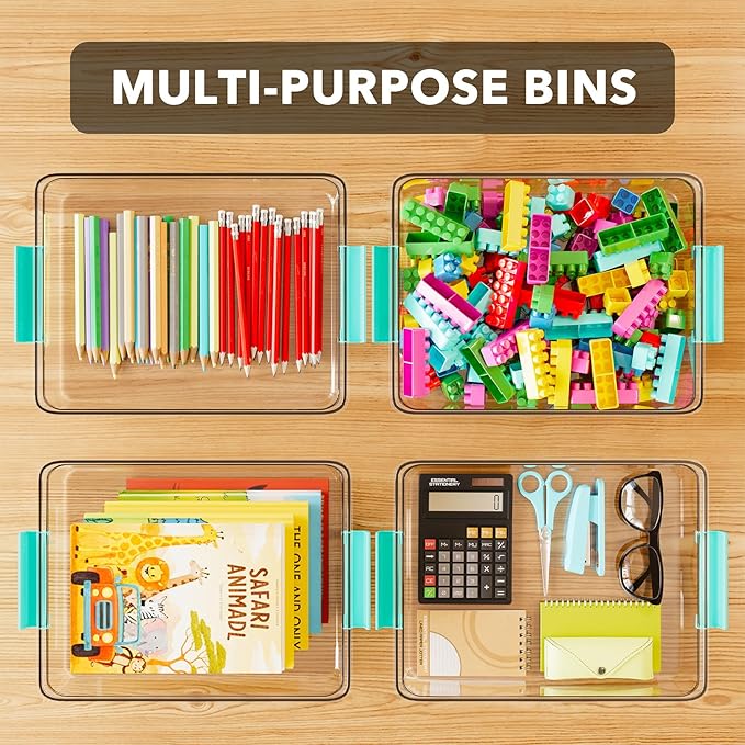 SpaceAid 6 Qt Plastic Storage Bins with Lids Clear Sensory Bin Craft Organizers and Storage Stackable Art Containers for Home Office and School Supplies 4 pack