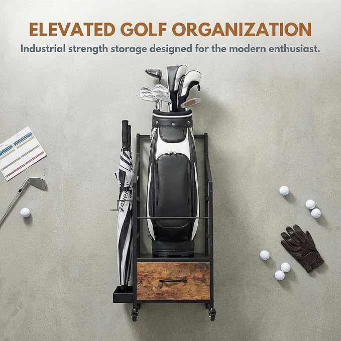 Golf Bag Organizer Rack with Wheels Golf Storage Organizer for GarageGolf Stand &amp AccessoriesBrown Garage Organizer Fit Single Golf Bags