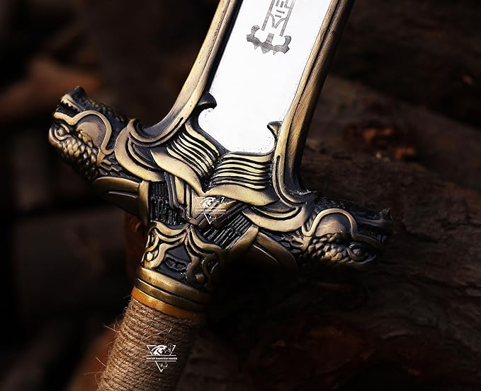 Conan The Barbarian Sword – Real Full Tang Atlantean Swords | 5160 Carbon Steel Brass Fittings &amp Leather Sheath | Medieval Fantasy King Sword Prop | Gift for Him Christmas Viking Gift for Him