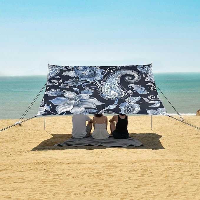 ALAZA Retro Paisley Flower Beach Tent Sun Shelter UPF50+ Protection Beach Shade Canopy w/ 4 Sandbags for Outdoor Camping Fishing Backyard Fun Picnic 10x9 ft