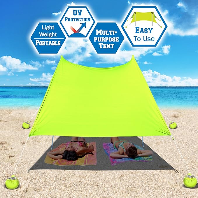 BenefitUSA 7'X7' Beach Tent with Sand Anchor Portable Canopy Sunshade Shelter UV Protected (Green)