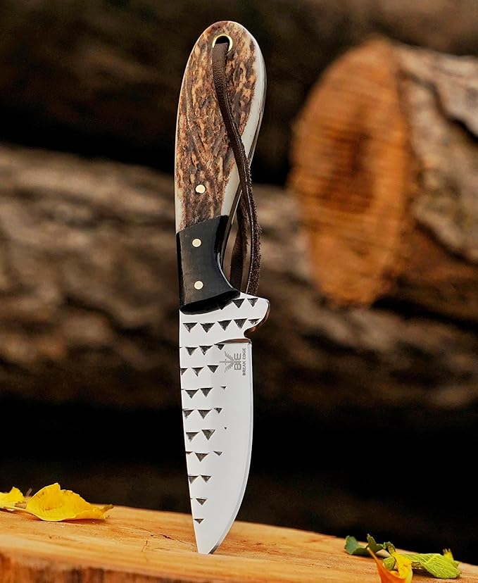 Break Edge Handcrafted Cowboy Hunting Knife with Leather Sheath Premium Handle Best Gift for Boy Friend and Father Day. (Light Brown)