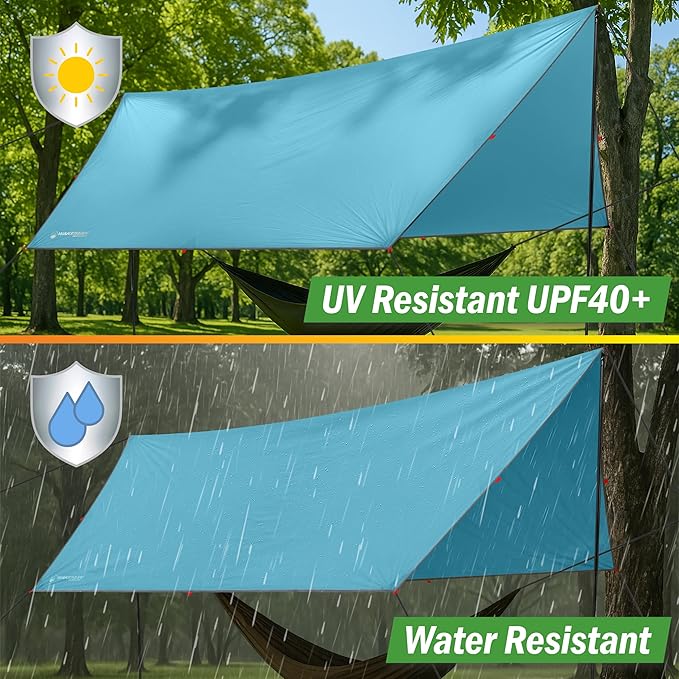 Portable Camping Tarp with Poles - Blue