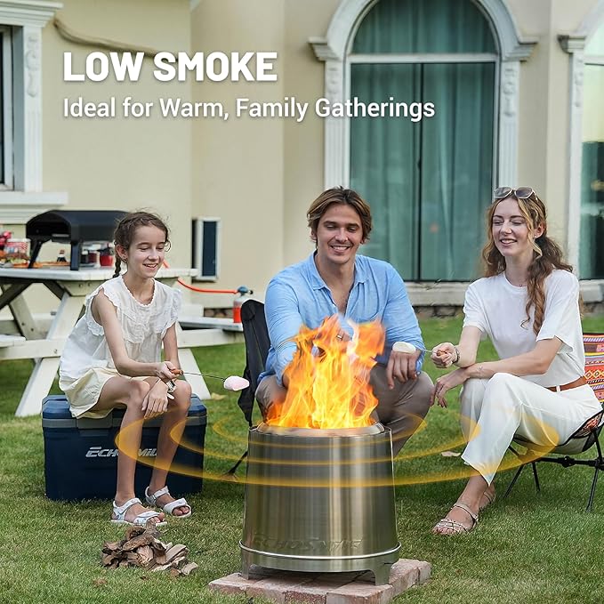 EchoSmile 18 Smokeless Firepit for Outdoor Stainless Steel Wood Burning Fire Pit with Adjustable Airflow Three-Layer Combustion Removable Ash Pan Portable Fire Pit with Carrying Bag for Outside