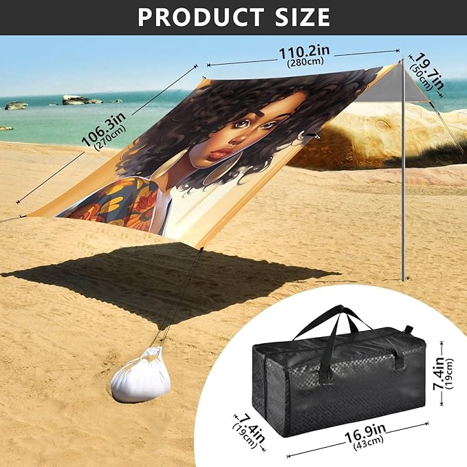ALAZA African American Woman with Earrings Beach Tent Sun Shelter Portable Canopy Sunshade for Outdoor Camping Picnics Backyard Fun 10x9 ft