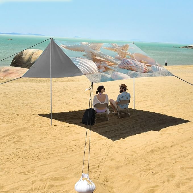 ALAZA Starfish and Seashells Beach Blue Sky Beach Tent Sun Shelter Portable Canopy Sunshade for Outdoor Camping Picnics Backyard Fun 10x9 ft
