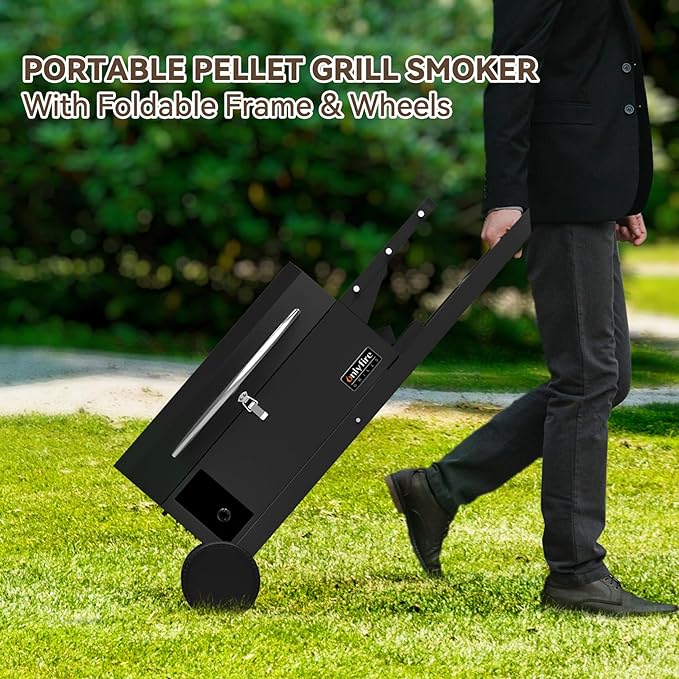 BBQ Wood Pellet Grill Smoker with Foldable Cart Meat Probe 2 Tiers Cooking Area Portable Grilling Stove for Outdoor Kitchen Cooking Smoke and Roast RV Camping Black GS343