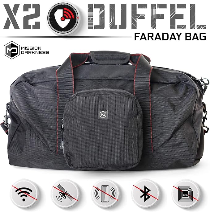 Mission Darkness X2 Faraday Duffel Bag + Detachable MOLLE Faraday Pouch (Gen 2) // Military-Grade RF Shielding for Large Electronics &amp Mobile Devices // Digital Forensics Signal Isolation Data Pri