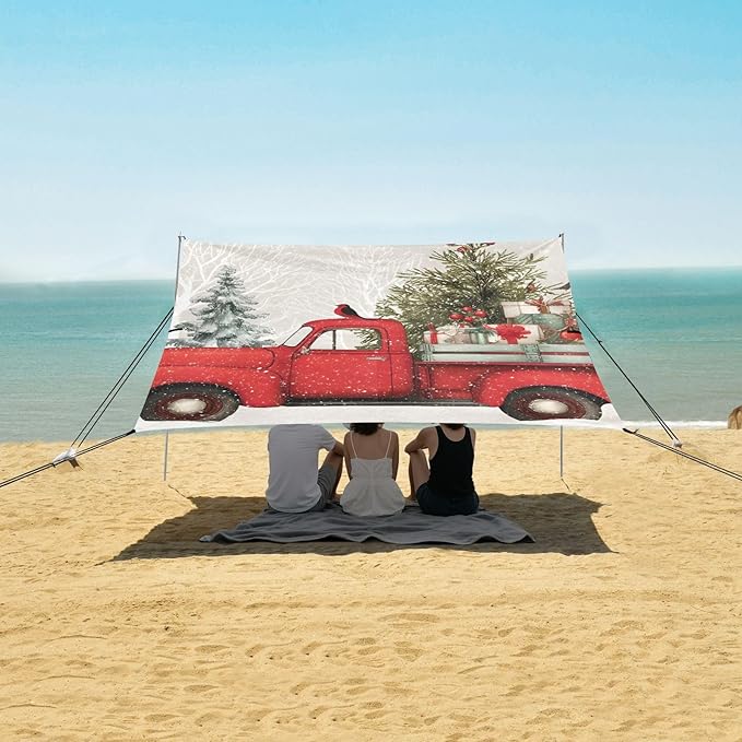 ALAZA A Red Truck Beach Tent Sun Shelter Portable Canopy Sunshade for Outdoor Camping Picnics Backyard Fun 10x9 ft