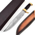 15.5 Long D-2 steel Hunting Bowie Knife Natural Rose wood scale with Brass finger guard &amp Pommel Over 10 sharp D-2 solid steel blade with blood groove Cow Hide Leather sheath with belt loop
