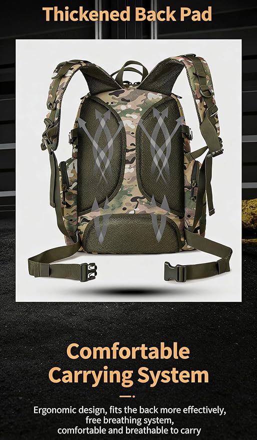 LINGYUE Tactical Camo Backpack Waterpoof Resistant Outdoor Hiking Travel Bagpack Daypack With 14 Laptop Compartment Multi-Pocket(F)