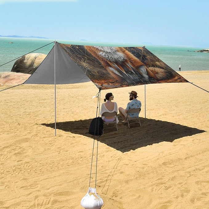 ALAZA Mystical Fox Forest Beach Tent Sun Shelter Portable Canopy Sunshade for Outdoor Camping Picnics Backyard Fun 10x9 ft