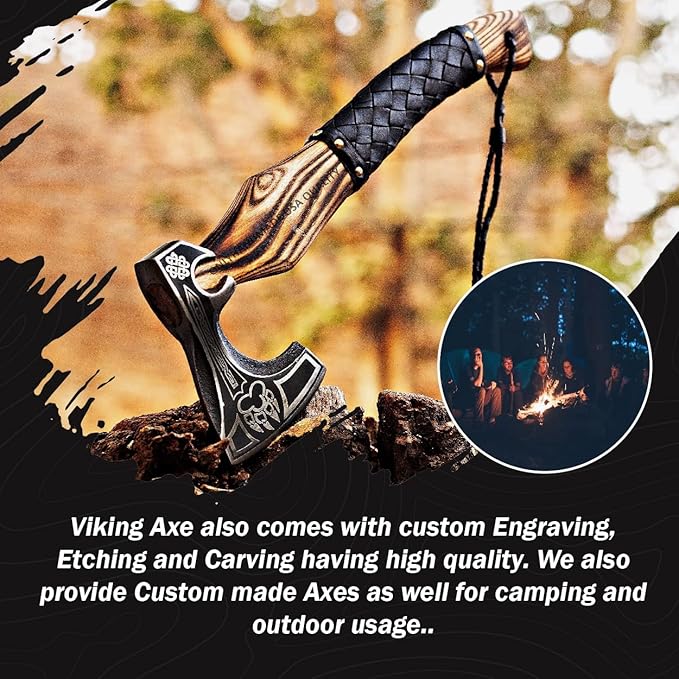 Custom Gift Forged Carbon Steel Viking Axe with Rose Wood Shaft Viking Bearded Camping Axe &amp Hatchet Best Birthday Gift for Him 18 Inches (Valhalla Axe)