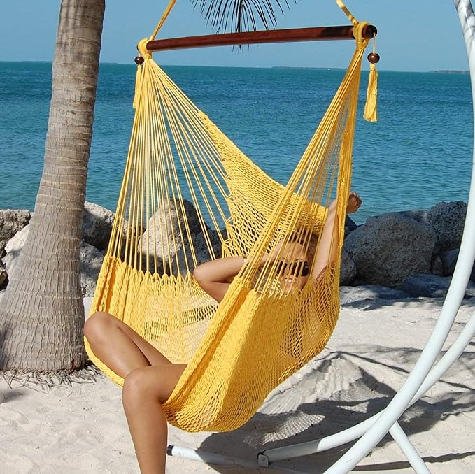 Large Caribbean Hammock Chair - 48 Inch - Polyester - Hanging Chair - Yellow