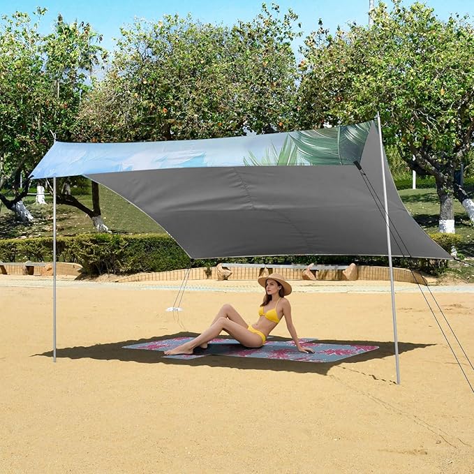 ALAZA Starfish Palm Seashells Summer Beach Sand Beach Tent Sun Shelter Portable Canopy Sunshade for Outdoor Camping Picnics Backyard Fun 10x9 ft