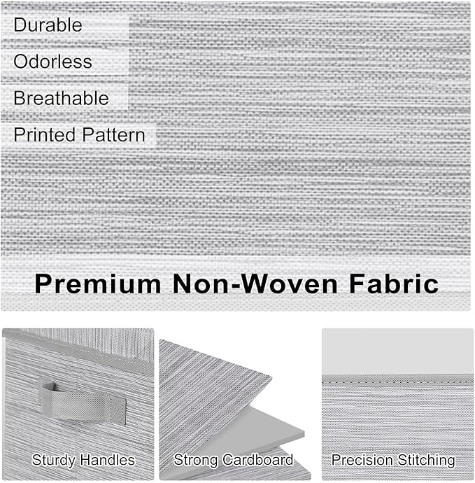 WUIKE Storage Bins with Lids Collapsible Stackable Storage Bins with Handles Clothing Storage Containers for Closet Fabric Shelf Baskets Large Light Gray/Slub Gray 3-Pack