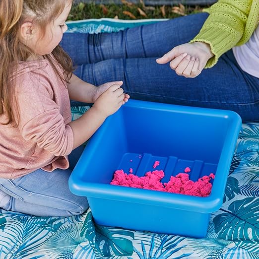 ECR4Kids Stackable Square Bins with Non-Snap Lids Multipurpose Organization French Blue 2-Pack